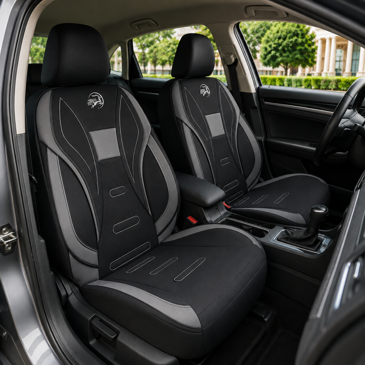 Intérieur moderne de voiture avec vue extérieure