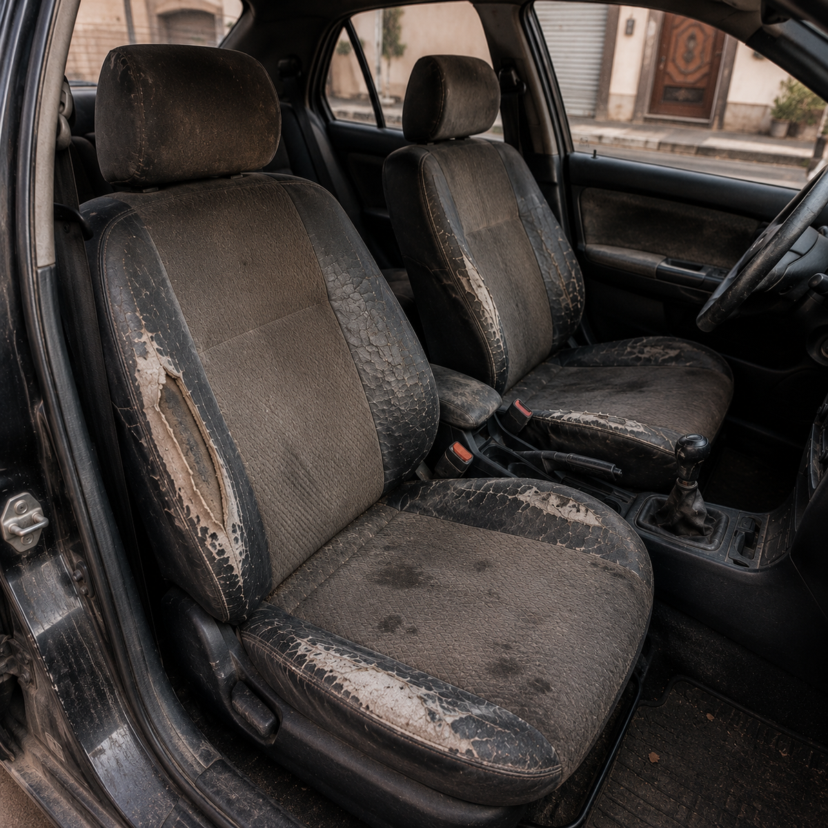 Intérieur d'une voiture abîmée