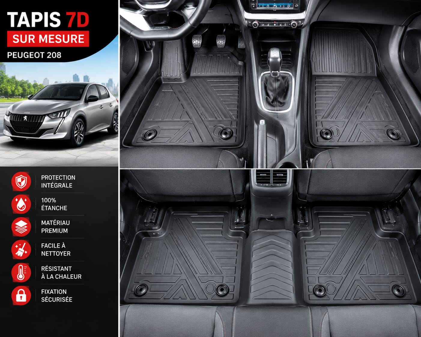 Tapis de voiture 7D haute qualité design luxe et protection complète