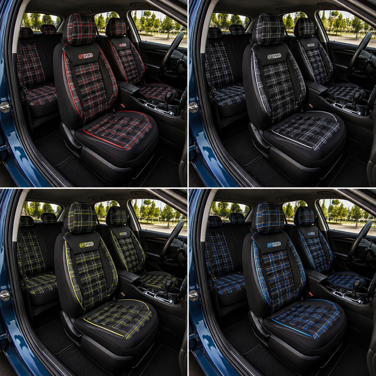 Housse de siège GTI Sports tartan noir rouge - tissu sport premium sur mesure intérieur auto - Accessoire Taf Maroc