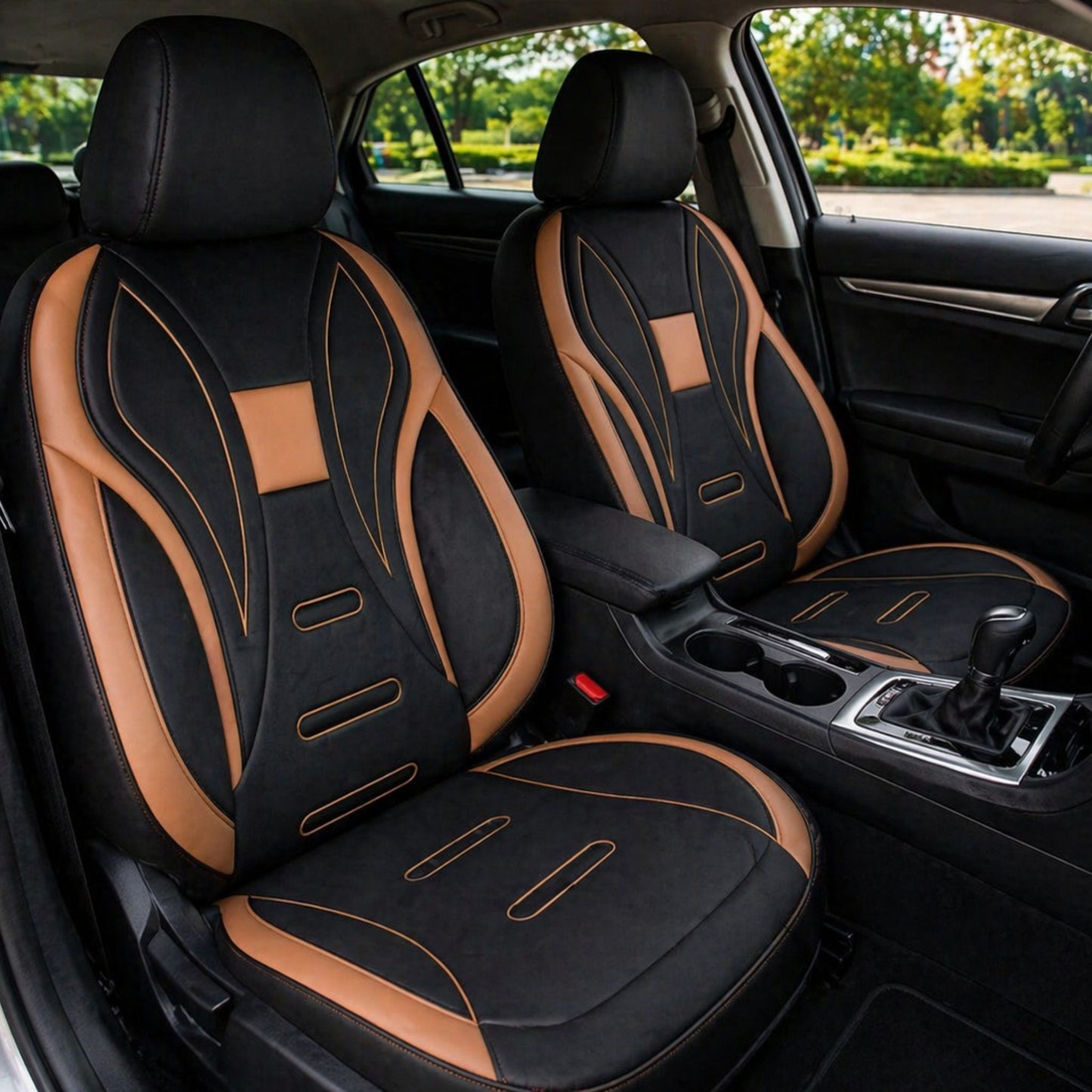 Housse siège voiture cuir beige et noir - finition premium élégante - Accessoire Taf Maroc