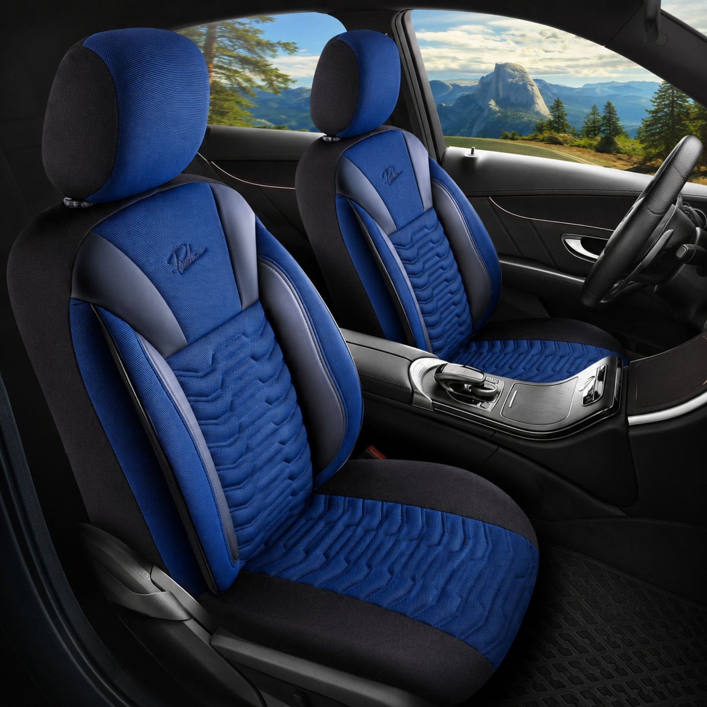 Housse de siège voiture cuir bleu et noir - protection élégante intérieur auto - Accessoire Taf Maroc