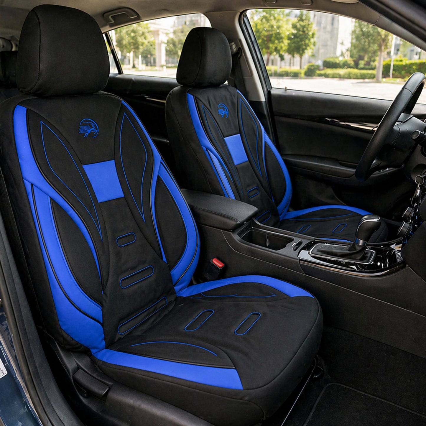 Housse siège voiture cuir bleu royal et noir - design sport premium - Accessoire Taf Maroc