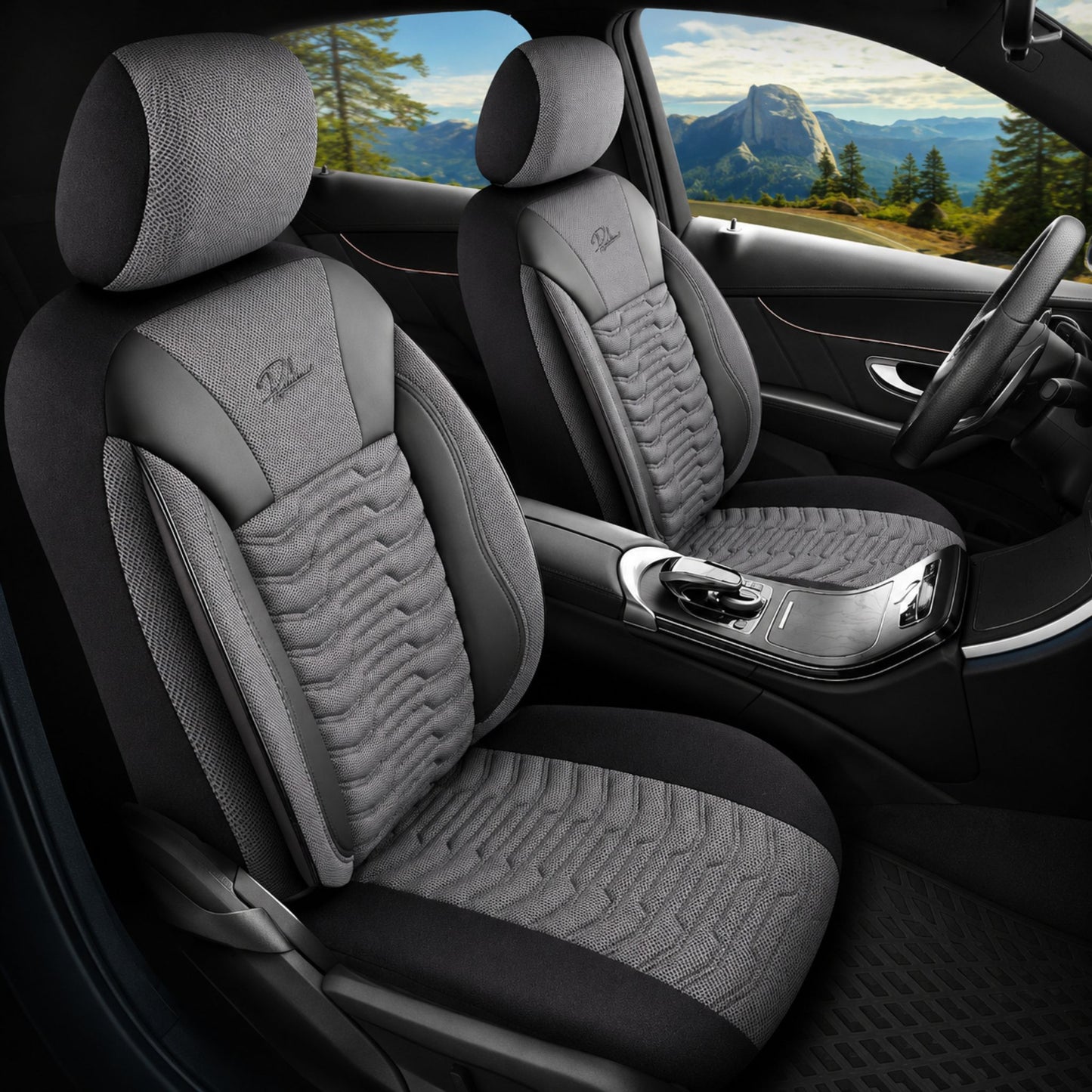 Housse de siège voiture cuir gris et noir premium - kit complet intérieur haut de gamme - Accessoire Taf Maroc
