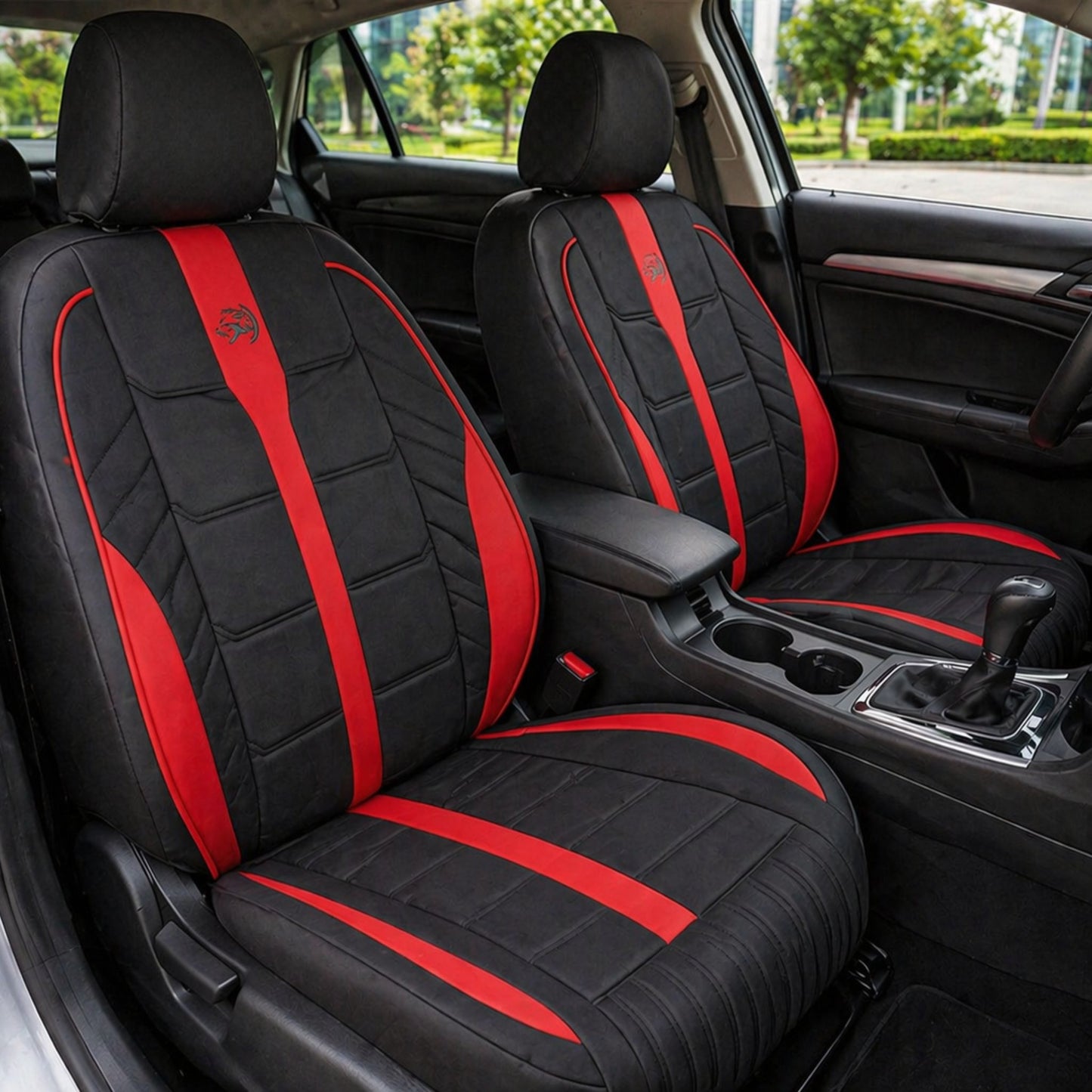 Housse siège voiture cuir rouge et noir - kit complet sur mesure toutes marques - Accessoire Taf Maroc